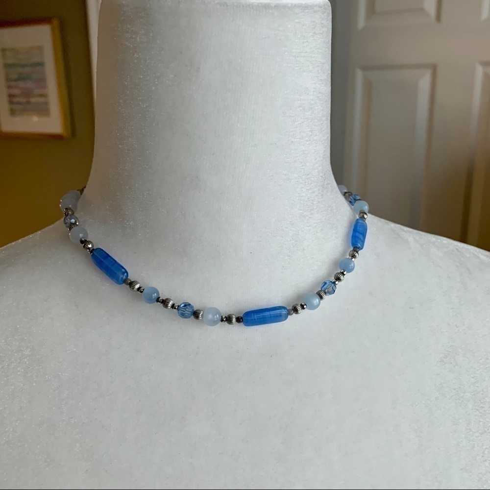 Handmade purple & silver earring and necklace Set - Picture 5 of 6